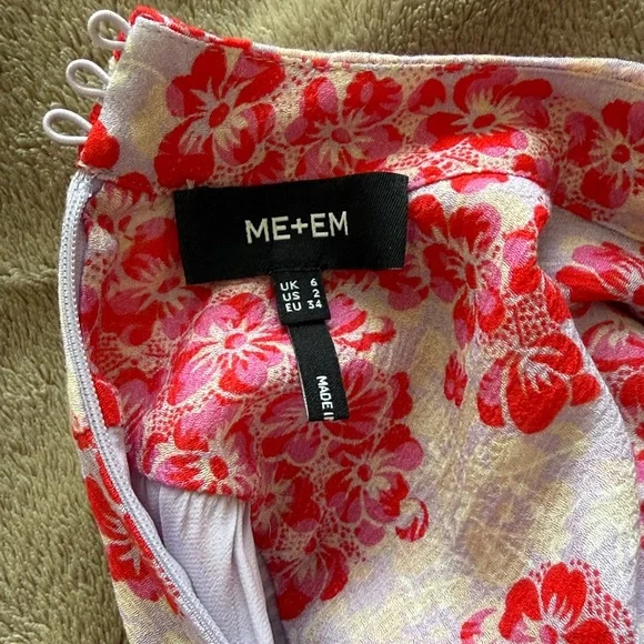 ME+EM 2 Layered Violets Print Midi Dress EUC Belt Lined Floral Fit Flare - Picture 11 of 16